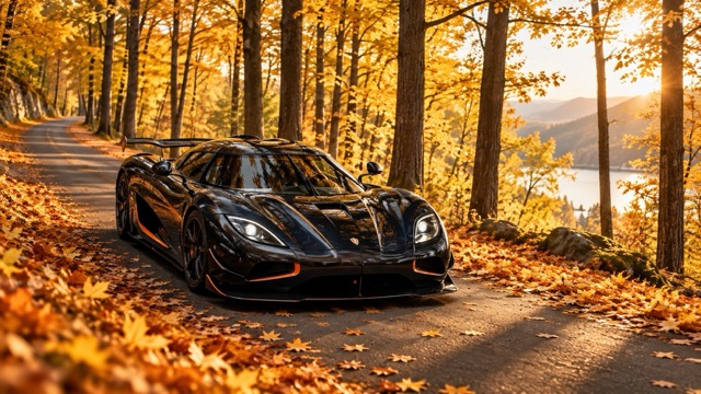 Luxury Hypercar in Autumn Forest